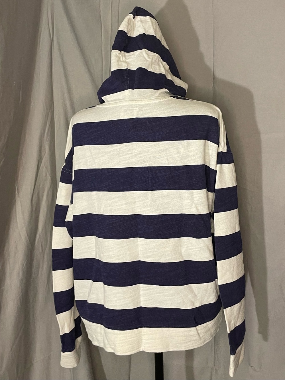 J. Crew 100% Cotton Navy and White Striped Hoodie - Picture 3 of 8